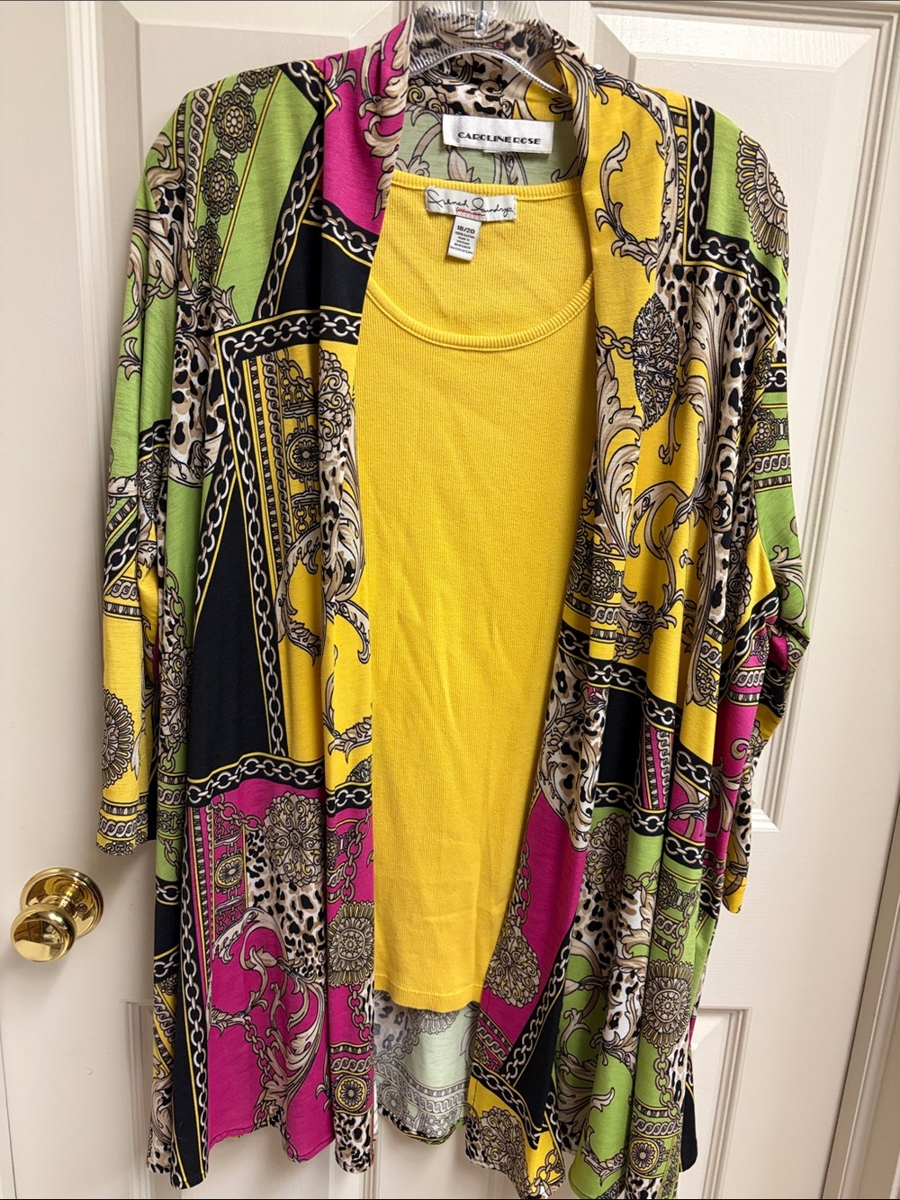 2pc Set: Women’s Colorful Duster along with a Bright Yellow Ribbed Tank Top